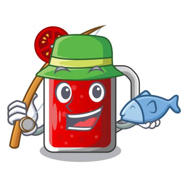 Domates suyu karikatür masada Balık tutma