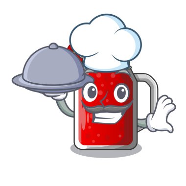 Şef yemek lezzetli domates suyu üzerinde çizgi film tablo vektör çizim ile