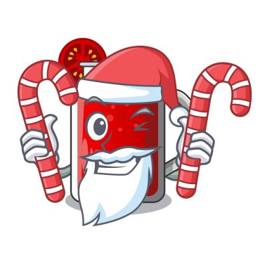Santa maskot vektör illüstrasyon izole şeker taze domates suyu ile