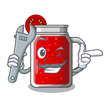 Maskot vektör illüstrasyon izole mekanik taze domates suyu