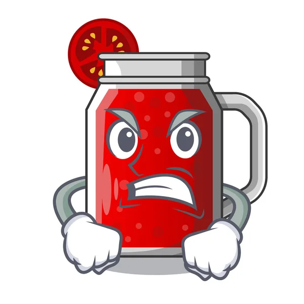 Angry Savoureux Jus Tomate Sur Illustration Vectorielle Table Dessin Animé — Image vectorielle