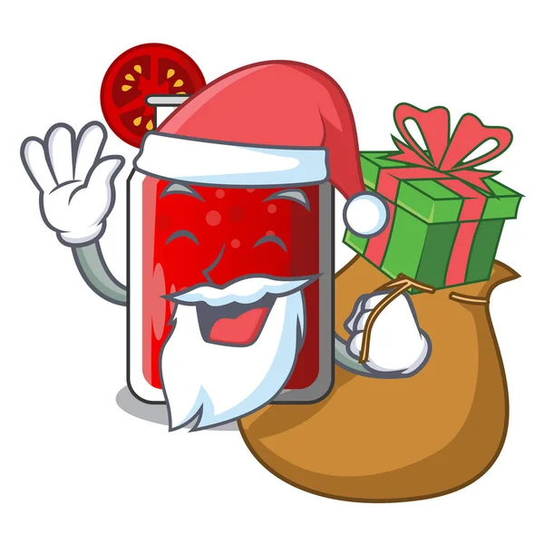 Weihnachtsmann Mit Geschenk Frischer Tomatensaft Isoliert Auf Maskottchen Vektor Illustration — Stockvektor