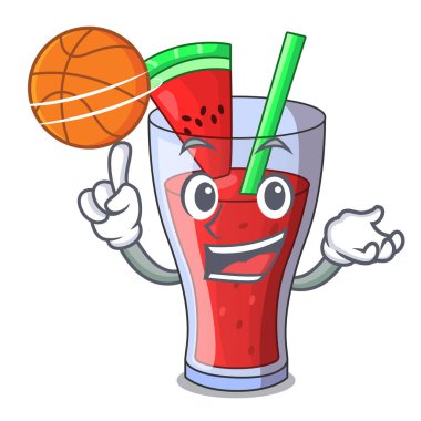 Basketbol karakter lezzetli İçecek meyve karpuz suyu ile