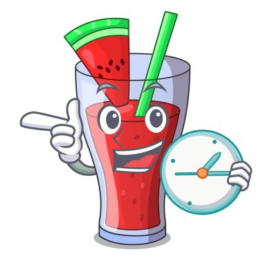 Saat sağlıklı karpuz suyu ile tablo karikatür