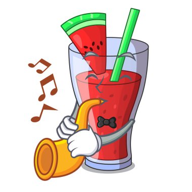 Trompet karpuz suyu ile karpuz meyve karikatür ile