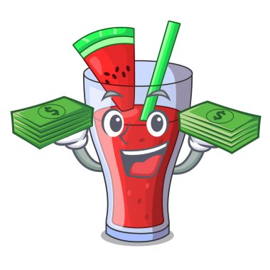 Para karpuz suyu ile karpuz meyve karikatür ile