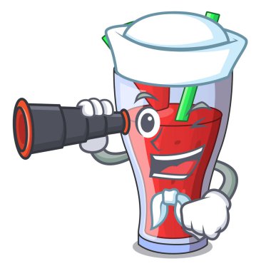 Denizci karpuz meyve karikatür ile dürbün karpuz suyu ile