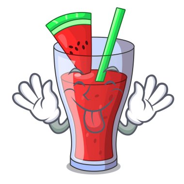 Maskot izole taze karpuz suyu dışarı dil