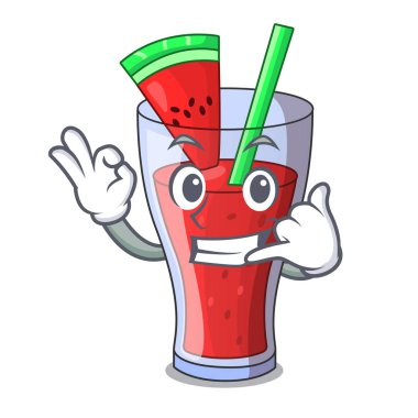 Bana taze karpuz de maskot izole meyve suyu