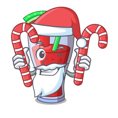 Santa maskotu izole şeker taze karpuz suyu ile