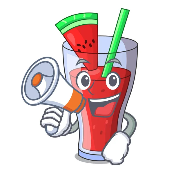 Mit Megafon Charakter leckeres Getränk Frucht Wassermelonensaft — Stockvektor
