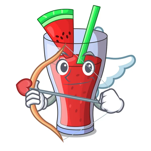 Cupid character tasty beverage fruit watermelon juice — Stock Vector