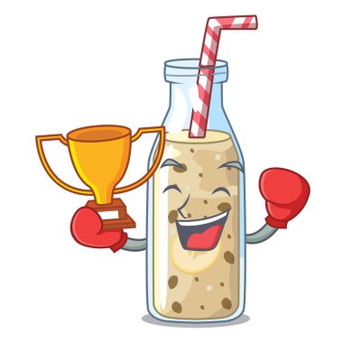Maskot vektör illüstrasyon izole boks şampiyonu tatlı muz smoothie