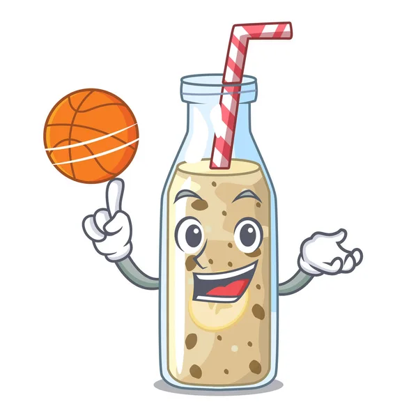 With basketball banana smoothie on a cartoon table — Stock Vector