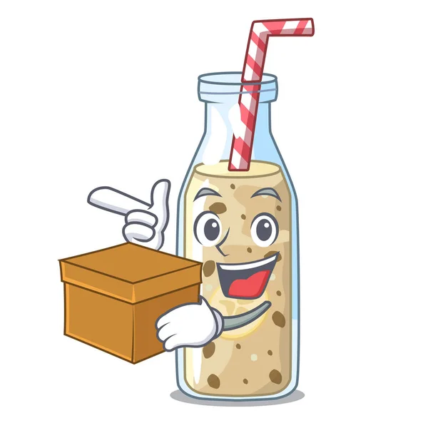 Com caixa caseira saborosa banana smoothie em desenhos animados — Vetor de Stock