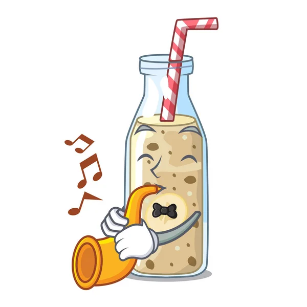 Mit Trompete gesunder Bananen-Smoothie im Cartoon-Glas — Stockvektor