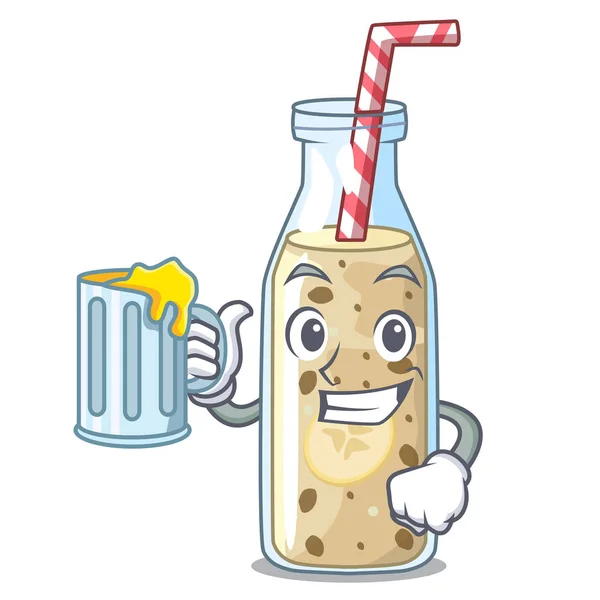 Con succo sano frullato di banana in vetro cartone animato — Vettoriale Stock