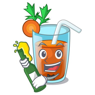 Maskot izole bira tatlı havuç suyu ile