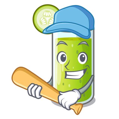 Beyzbol oynayan karakter yeşil salatalık taze meyve suyu