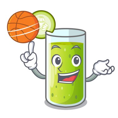 Basketbol karakter taze meyve suyu yeşil salatalık ile
