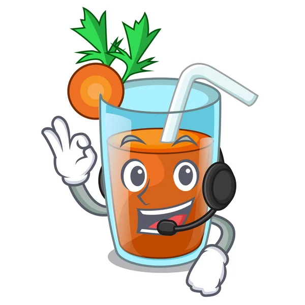 With headphone sweet carrot juice isolated on mascot — Stock Vector