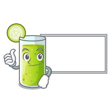 Başparmak yukarıya kurulu karakter taze meyve suyu yeşil salatalık vektör çizim ile