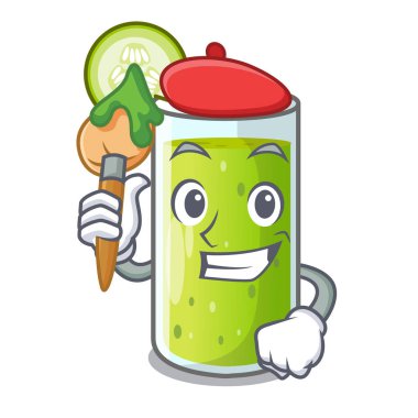 Sanatçı karakter taze meyve suyu yeşil salatalık