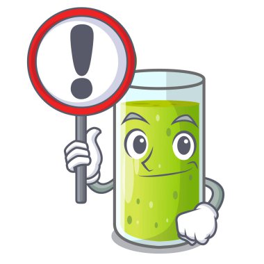 İşareti karakter taze meyve suyu yeşil salatalık ile