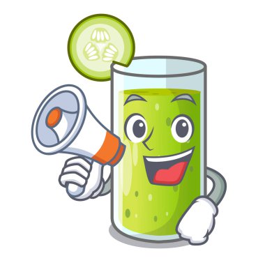Megafon karakter taze meyve suyu yeşil salatalık ile