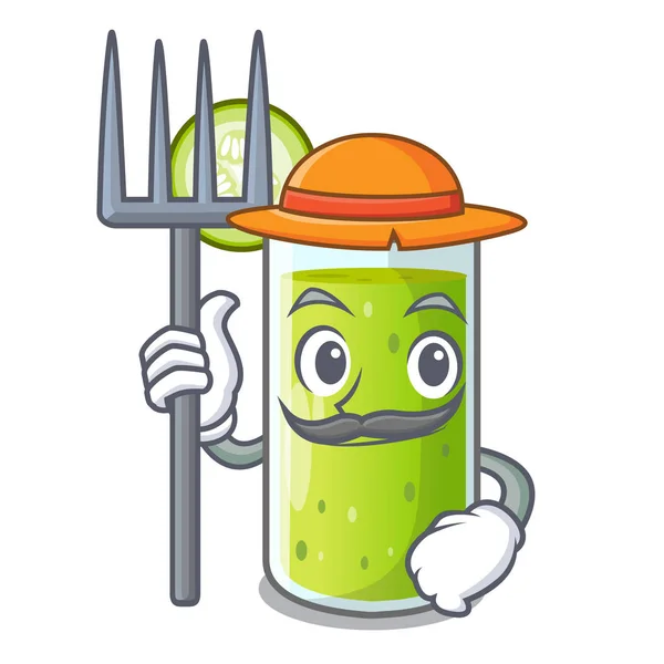 Farmer character fresh juice of green cucumber — Stock Vector