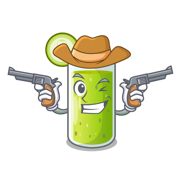 Cowboy karakter vers sap van groene komkommer — Stockvector