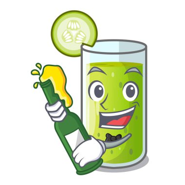 Maskot vektör illüstrasyon izole bira tatlı salatalık suyu ile