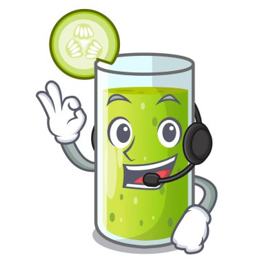 Maskot izole kulaklık tatlı salatalık suyu ile