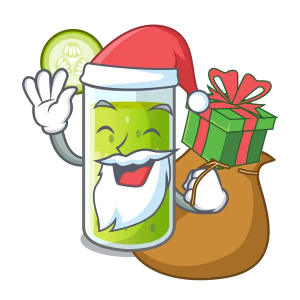 Santa com suco de pepino doce presente isolado na mascote — Vetor de Stock