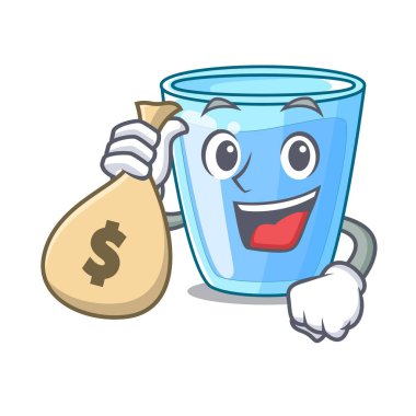 Para çantası karakter kadeh içki içmek için su ile