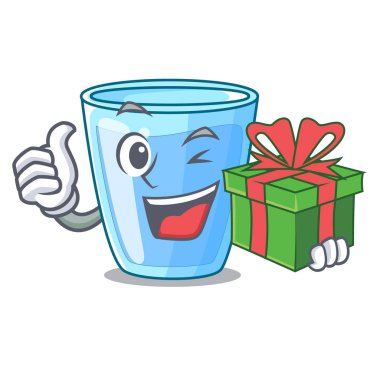 Hediye su cam üzerinde maskot izole