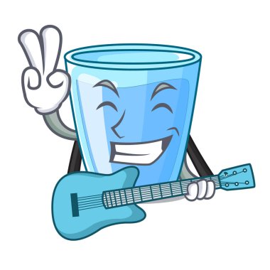 Gitar su cam üzerinde maskot izole