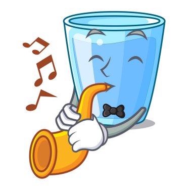 Trompet su cam üzerinde maskot izole