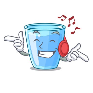 Dinleme müzik su cam üzerinde maskot izole
