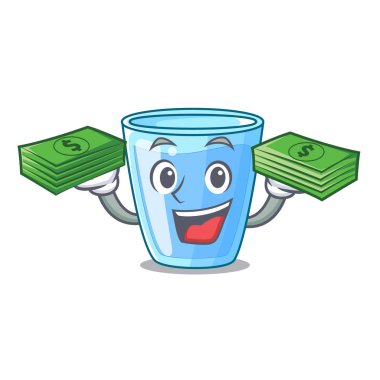 Maskot izole para su bardağı ile