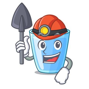 Madenci su üzerinde maskot izole cam