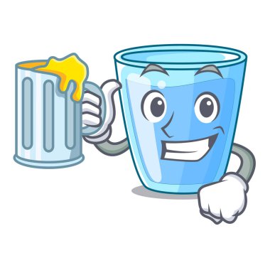 Maskot izole meyve suyu su bardağı ile