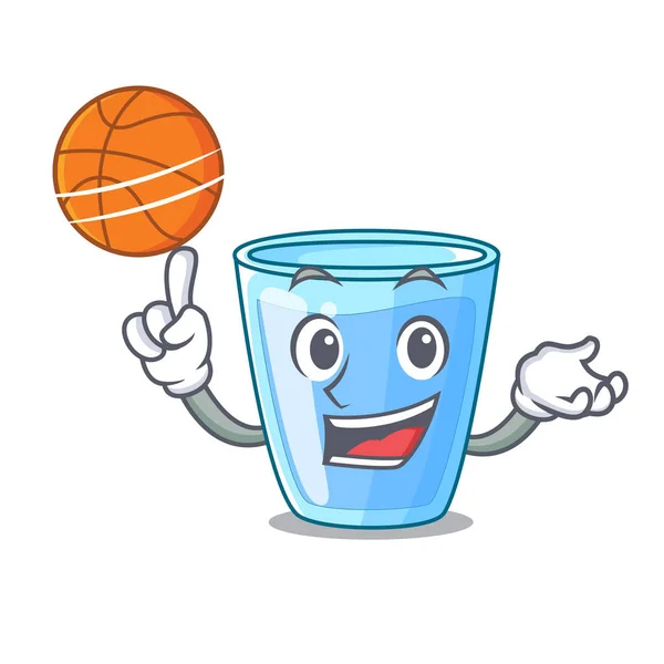 With basketball character glass of water for drink — Stock Vector