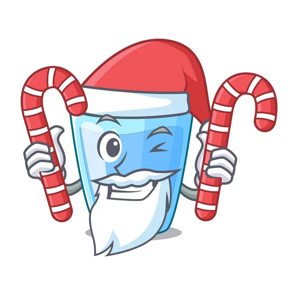 Santa con vaso de caramelo de agua mineral en dibujos animados — Vector de stock