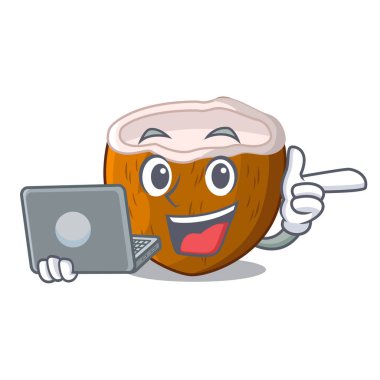 Pazarda adet dizüstü bilgisayar karakter Hindistan cevizi ile