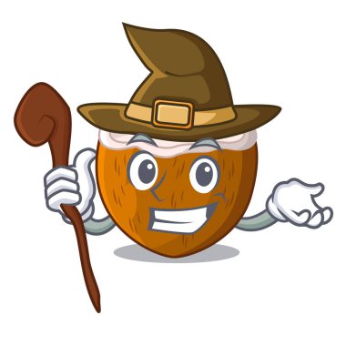 Cadı çizgi film içecek hindistancevizi beach vektör çizim üzerinde