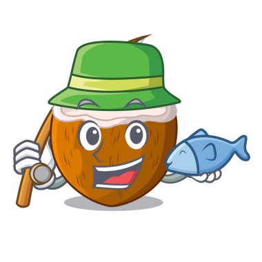 Sahilde balık tutma çizgi film içecek hindistancevizi