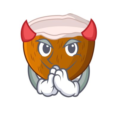 Şeytan karikatür içecek hindistancevizi sahilde