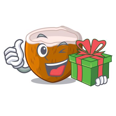 Hediye karikatür içecek Hindistan cevizi ile sahilde