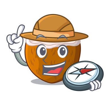 Explorer karikatür içecek hindistancevizi sahilde